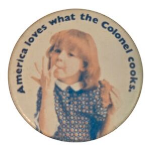 Vintage Kentucky Fried Chicken Girl Licking Fingers Pinback Button Advertising